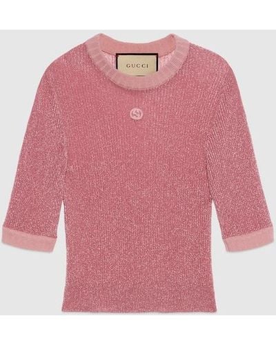 Gucci Lamé Knit Top With Interlocking G - Pink
