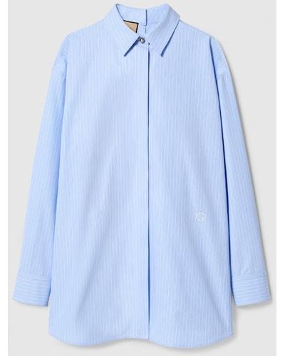 Gucci Striped Heavy Cotton Poplin Shirt - Blue