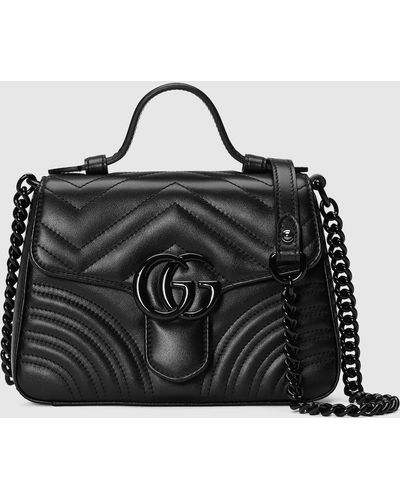 Gucci Mini Leather Gg Marmont Top-handle Bag - Black