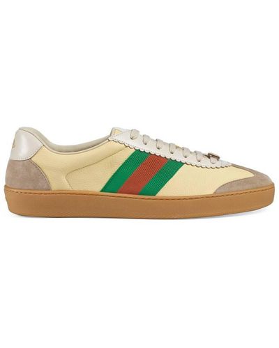 Gucci G74 Leather Trainer With Web - Yellow
