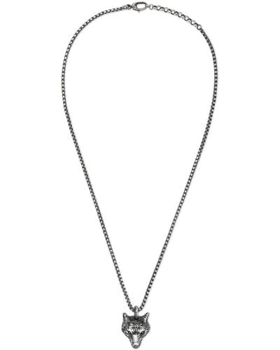 Gucci Anger Forest Wolf Head Necklace In Silver - Metallic