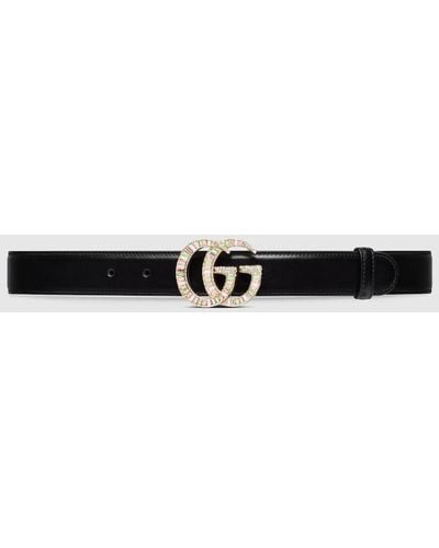 Gucci GG Marmont Belt With Crystal Buckle - Black