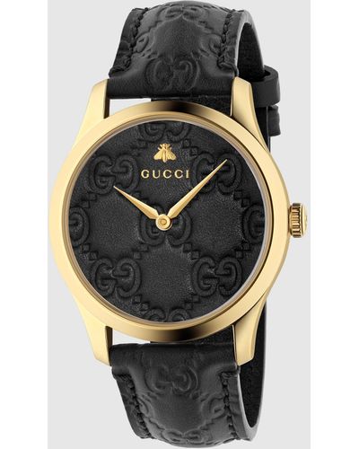 Gucci 〔g-タイムレス〕ウォッチ(38 Mm), ブラック, ゴールド加工