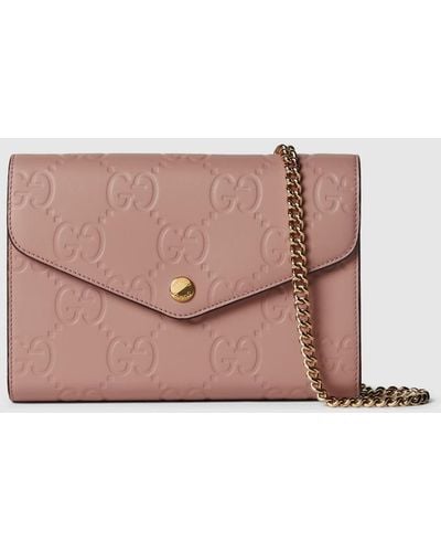 Gucci GG Leather Chain Wallet - Pink