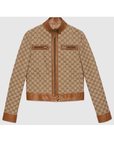 Gucci GG Canvas Jacket With Leather Trim - Brown
