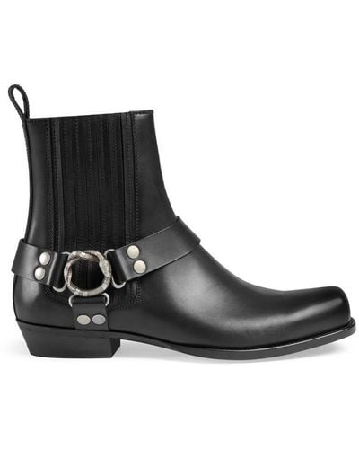 Gucci Leather Boot With Snake Ring - Black