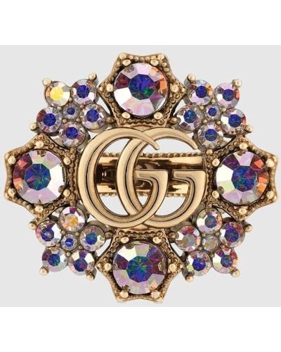 Gucci Fashion Show gg Marmont Brass And Crystal-embellished Ring - Multicolor