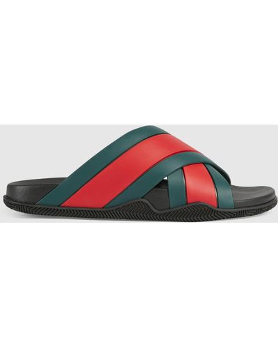 Gucci Rubber Slide Sandal With Web - Red