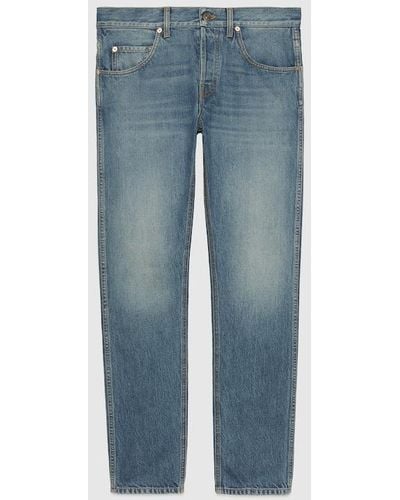 Gucci Denim Pant With Leather Label - Blue