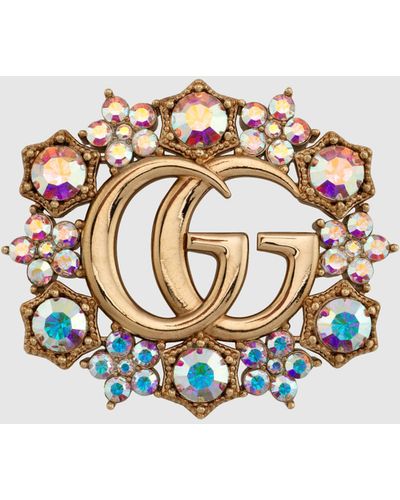 Gucci ダブルg クリスタル フラワー ブローチ, ゴールド, ゴールドトーン メタル - メタリック