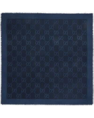 Gucci GG Jacquard Silk Wool Shawl - Blue