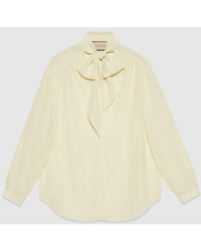 Gucci Crêpe Satin Shirt With Neck Tie - Natural