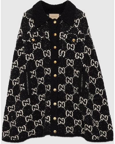 Gucci Fine Cotton Cape With GG Jacquard - Black