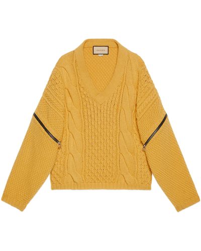Gucci Cable Knit Sweater With Detachable Sleeves - Yellow