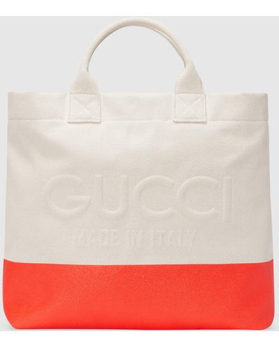 Gucci エンボス ディテール付き キャンバス トートバッグ, ホワイト, ファブリック - レッド