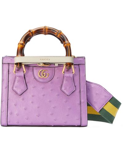 Gucci Diana Mini Ostrich Tote Bag - Purple