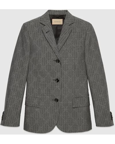 Gucci GG Chevron Wool Jacket - Gray