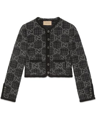 Gucci Monogram-pattern Bouclé-texture Wool And Cotton-blend Jacket - Black