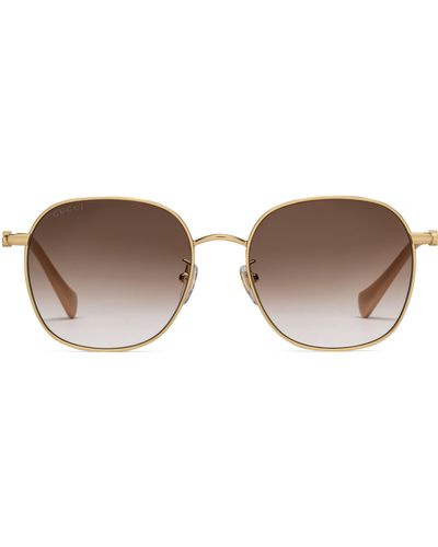 Gucci Low Nose Bridge Fit Round Sunglasses - Metallic