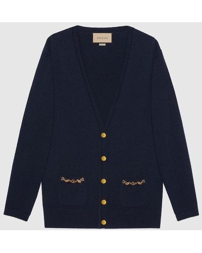 Gucci Cashmere Cardigan With Chain Detail - Blue