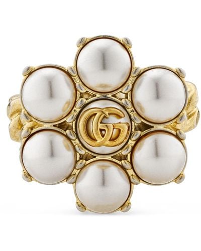 Gucci Pearl Double G Ring - Metallic