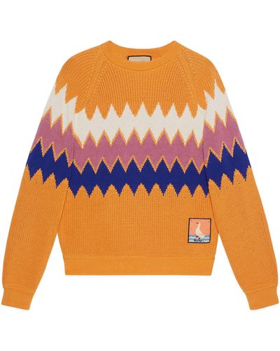 Gucci Geometric Cotton Jacquard Sweater - Orange