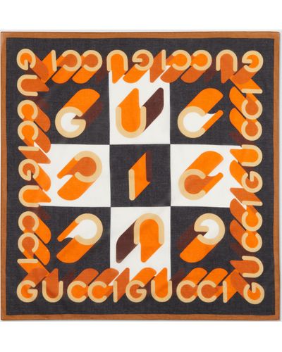 Gucci Retro Geometric Cotton Voile Carré - Orange
