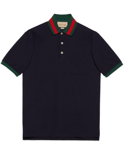 Gucci Striped-collar Regular-fit Stretch-cotton Piqué Polo Shirt X - Blue