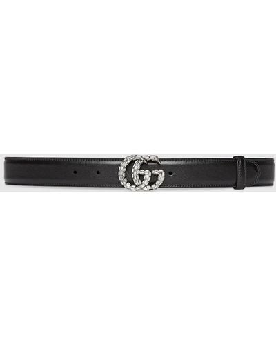 Gucci GG Marmont Thin Belt With Crystals - Black