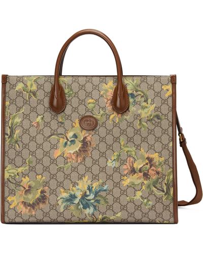 Gucci gg Floral Camouflage Print Medium Tote - Natural