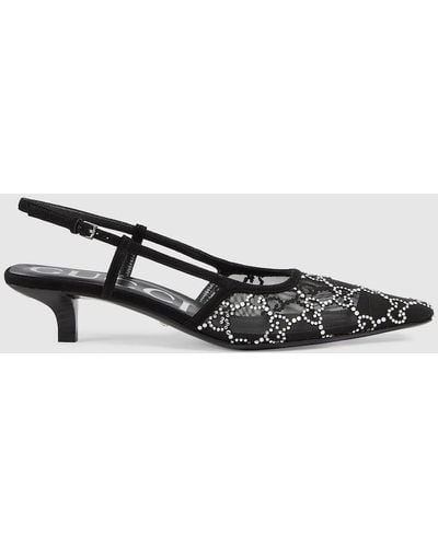 Gucci Tom Crystal-embellished Monogram Mesh Slingback Pumps - Black