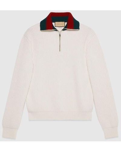 Gucci Knit Wool Sweater With Web - White
