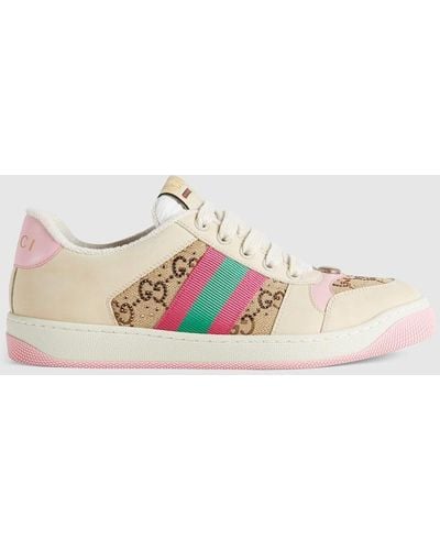 Gucci Screener Web Stripe Leather Sneakers - Multicolor