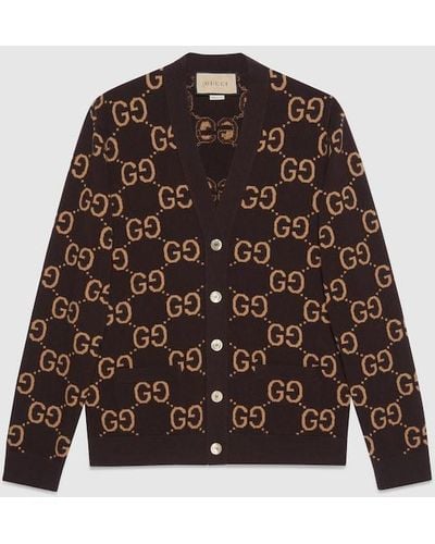 Gucci GG Wool Jacquard Cardigan - Brown