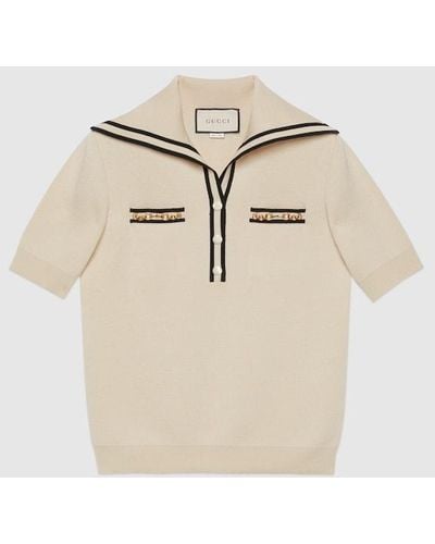 Gucci Wool Polo Shirt With Contrast Trim - Natural