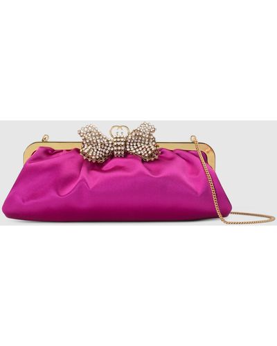Gucci Satin Handbag With Bow - Pink