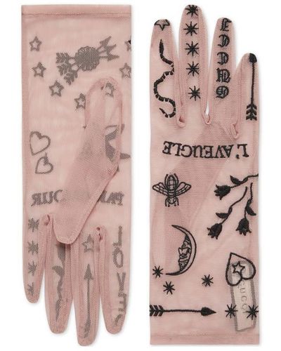 Gucci Mesh Gloves With Tattoo - Pink