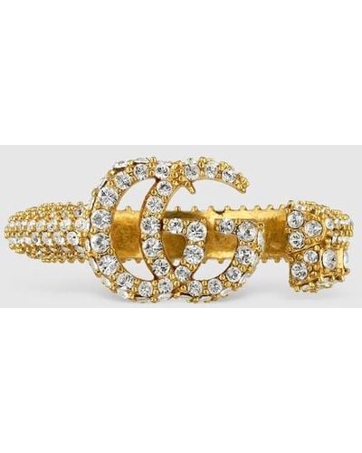 Gucci Double G Key Ring With Crystals - Metallic