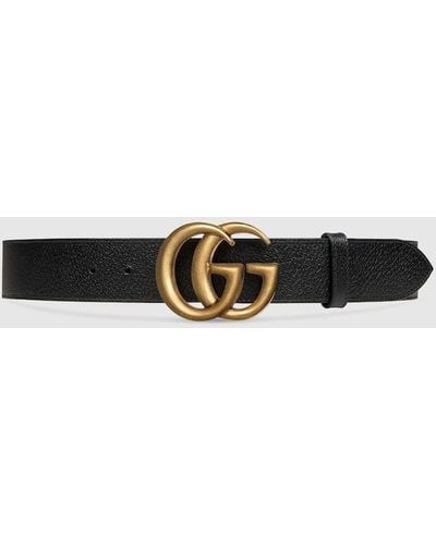 Gucci 406831 Dj20t 1000 Belt Full Grain Leather With Gold Double GG Buckle (GGB1004) - Black