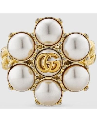 Gucci Pearl Double G Ring - Metallic