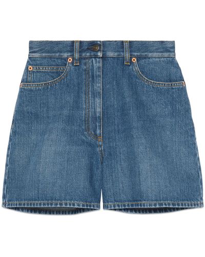 Gucci Denim Shorts With Horsebit Details - Blue