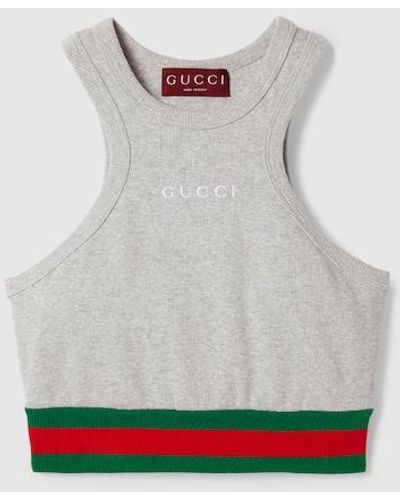Gucci Cotton Rib Tank Top With Web - White