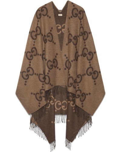 Gucci Reversible Jumbo GG Cashmere Cape - Brown