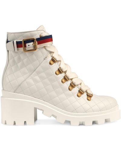 Gucci Quilted Leather Ankle Boot With Belt - White