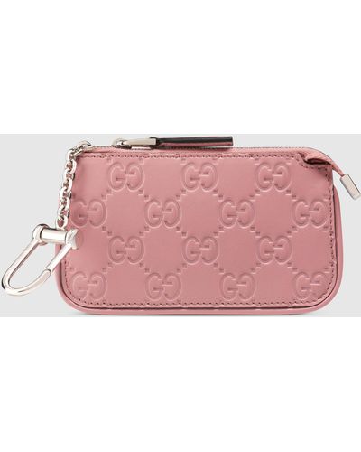 Gucci Signature Leather Key Case - Pink