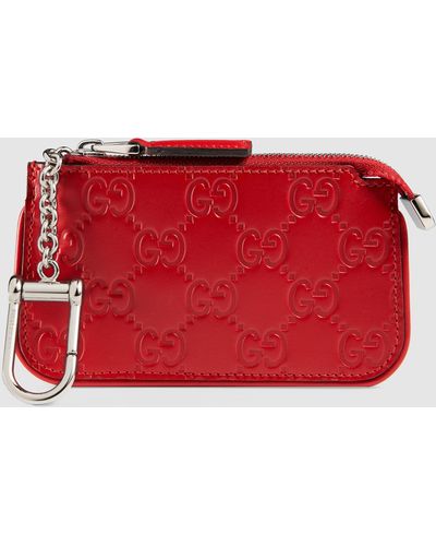 Gucci Signature Leather Key Case - Red