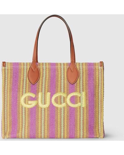 Gucci Medium Jute Tote With Patch - Pink