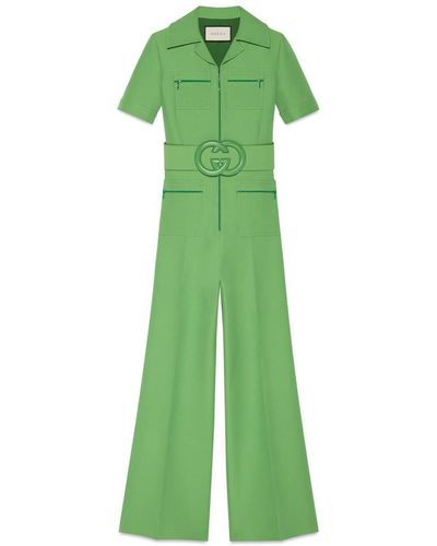 Gucci Wool Silk Belted Jumpsuit - Green