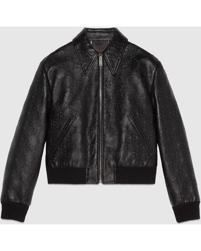 Gucci Embossed GG Leather Bomber - Black