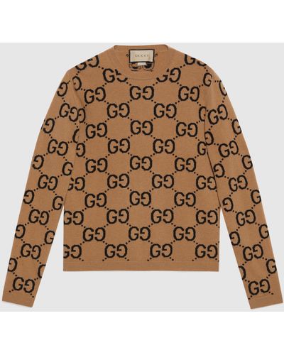 Gucci GGウール ジャカード セーター, ベージュ, ウェア - ブラウン
